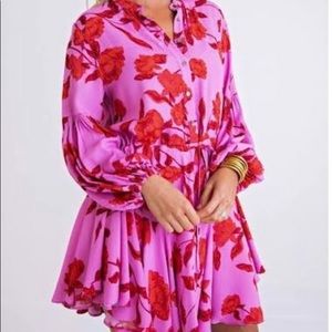 KARLIE HIBISCUS PRINT TIE WAIST SHIRT DRESS